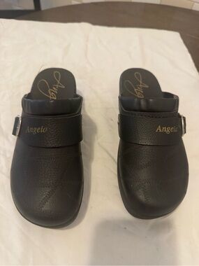 Angel Black Slip-On Clog Mules with Gold Logo